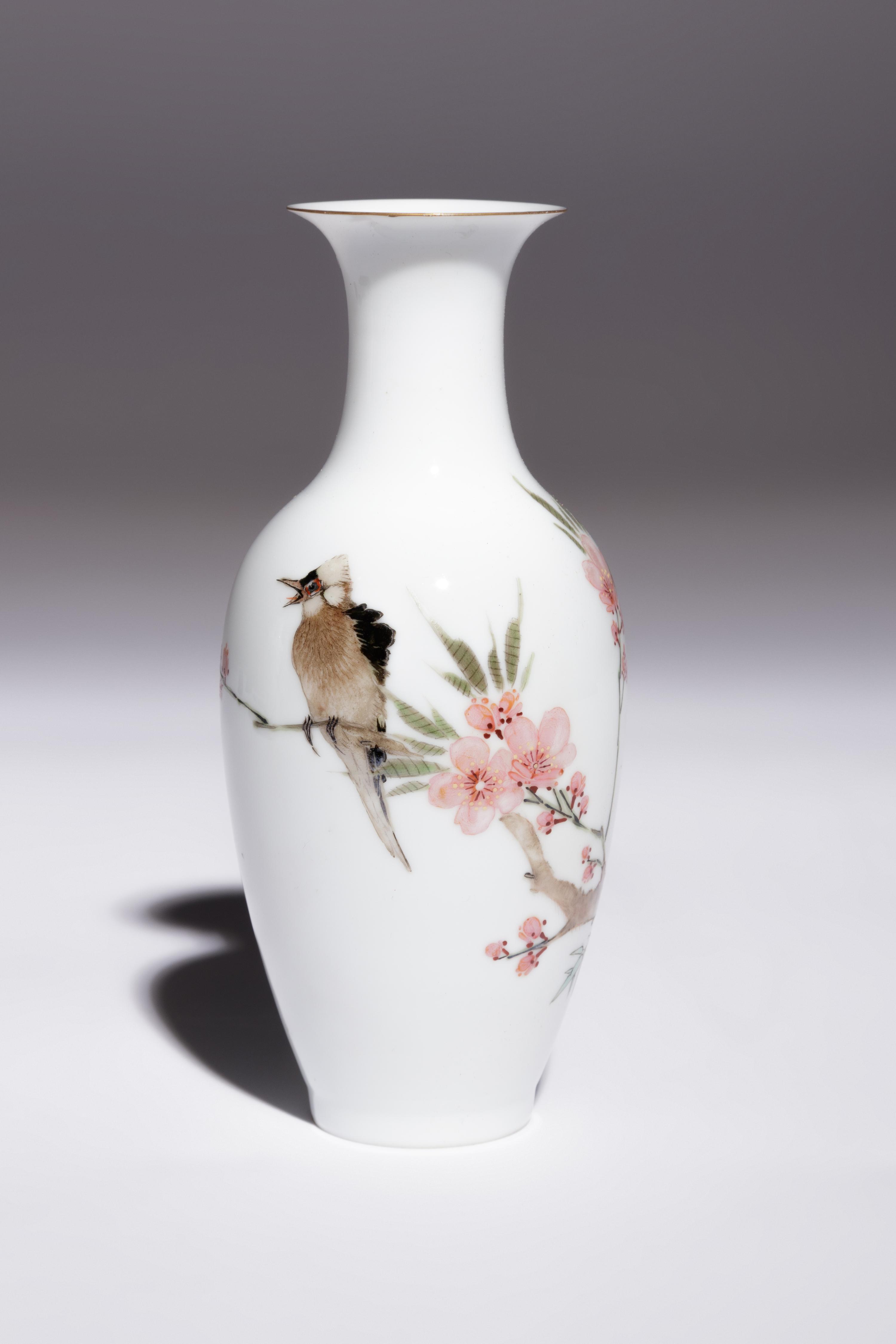 Five Famille Rose Eggshell Porcelain 'Birds' Vases