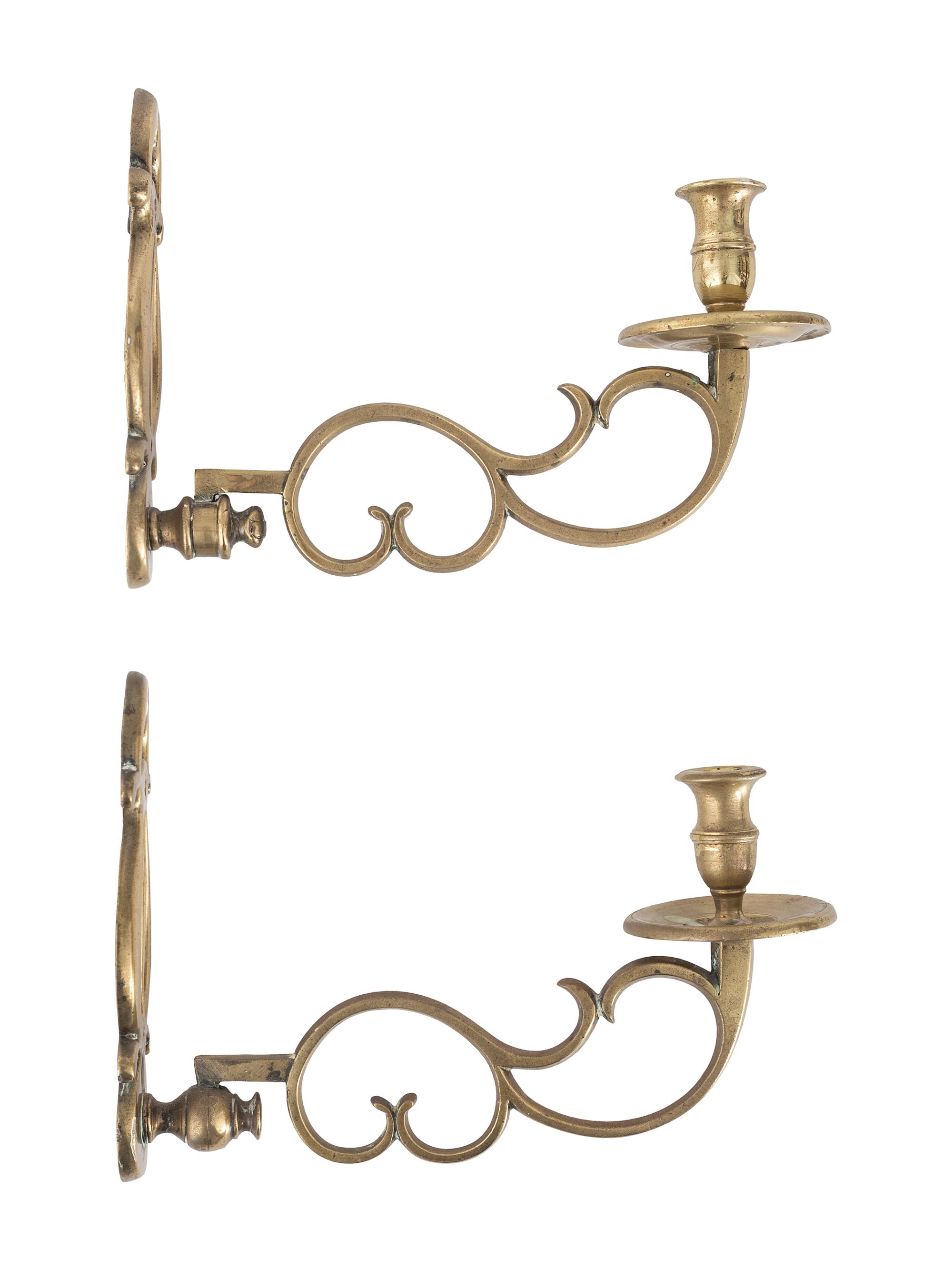 A Pair of American Cast-Brass Single-Light Wall Sconces