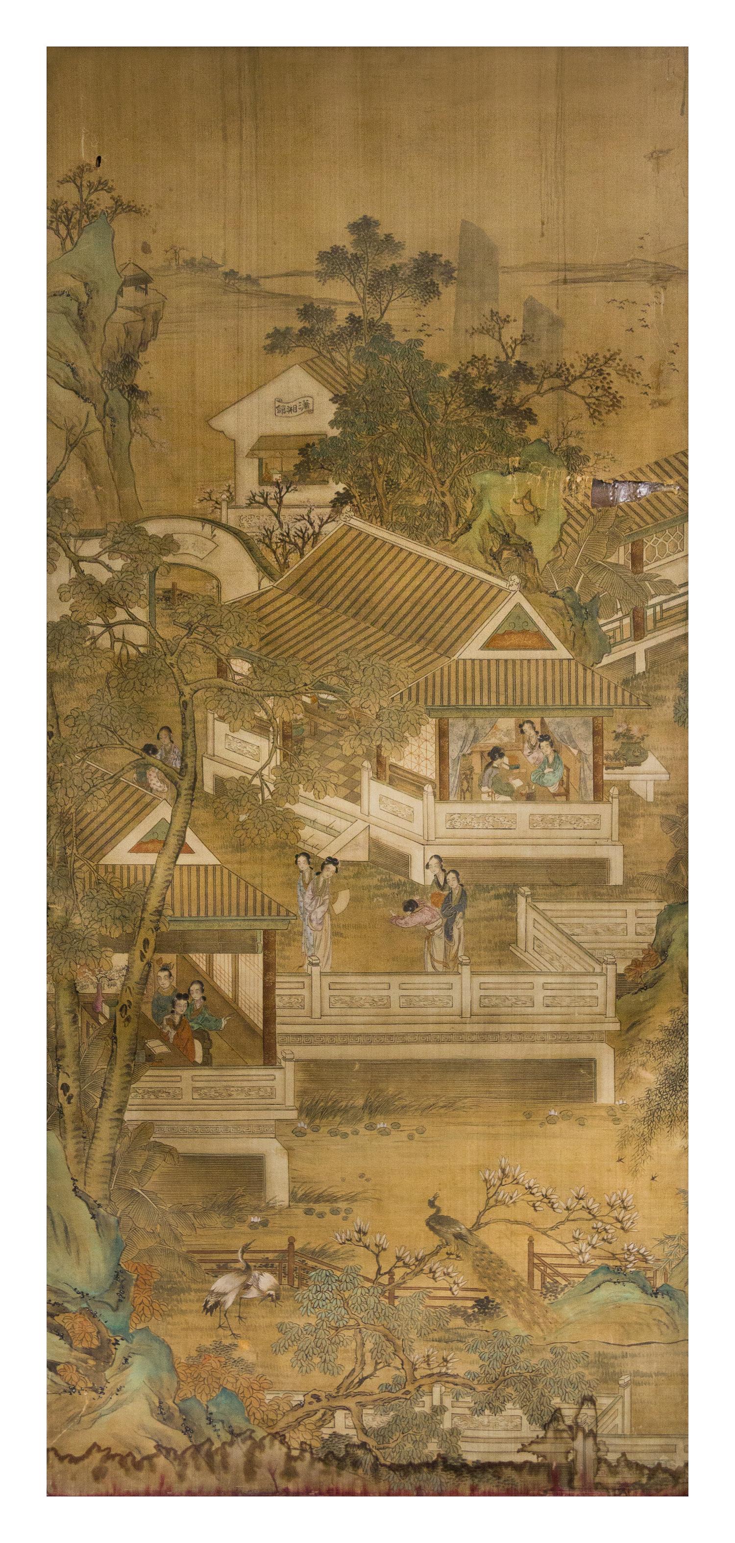 Two Ink and Color on Paper Paintings LIKELY 19TH/EARLY 20TH CENTURY Height 78 5/8 x width 34 5/8 inches. — LIKELY 19TH/EARLY 20TH CENTURY