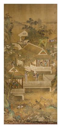 Two Ink and Color on Paper Paintings LIKELY 19TH/EARLY 20TH CENTURY Height 78 5/8 x width 34 5/8 inches. — LIKELY 19TH/EARLY 20TH CENTURY