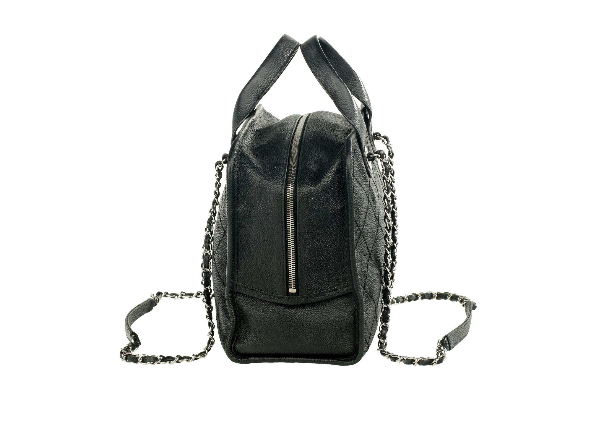 Chan el Deauville Small Tote in Quilted Caviar Leather