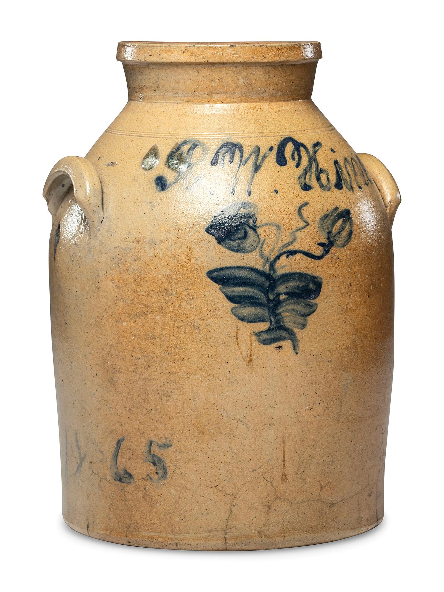 An Eight-Gallon Stoneware Cooler Identified to R. H. Hine, Attributed to Frederick Sheldon