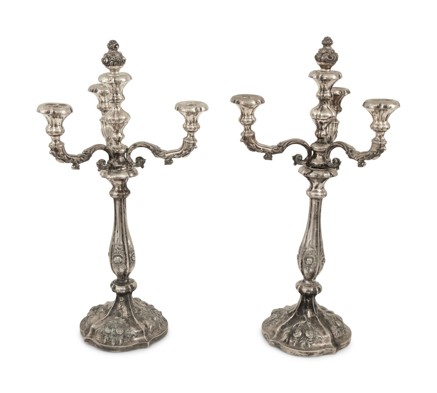 A Pair of Austro-Hungarian Silver Three-Light Candelabra
