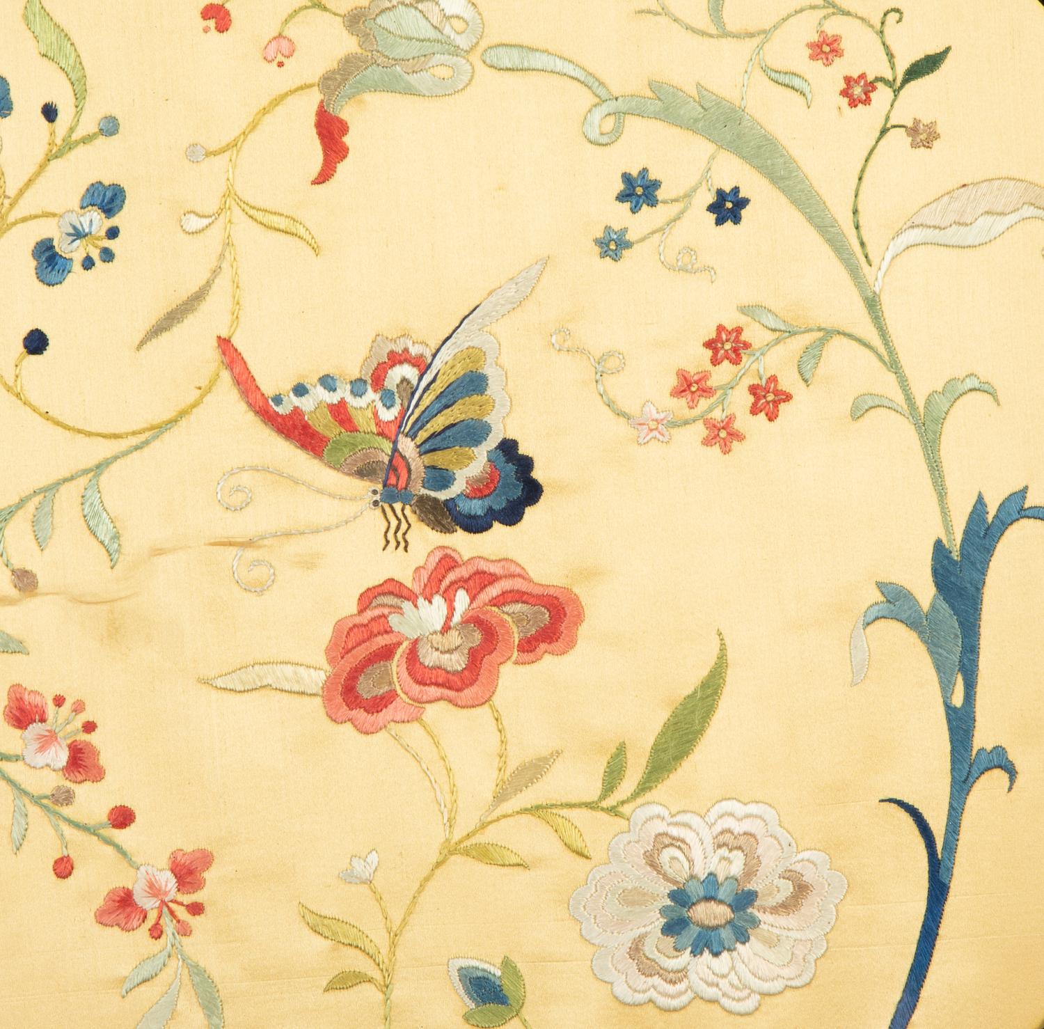 A Pair of Chinese Embroidered Silk Roundels in Gilt Frames