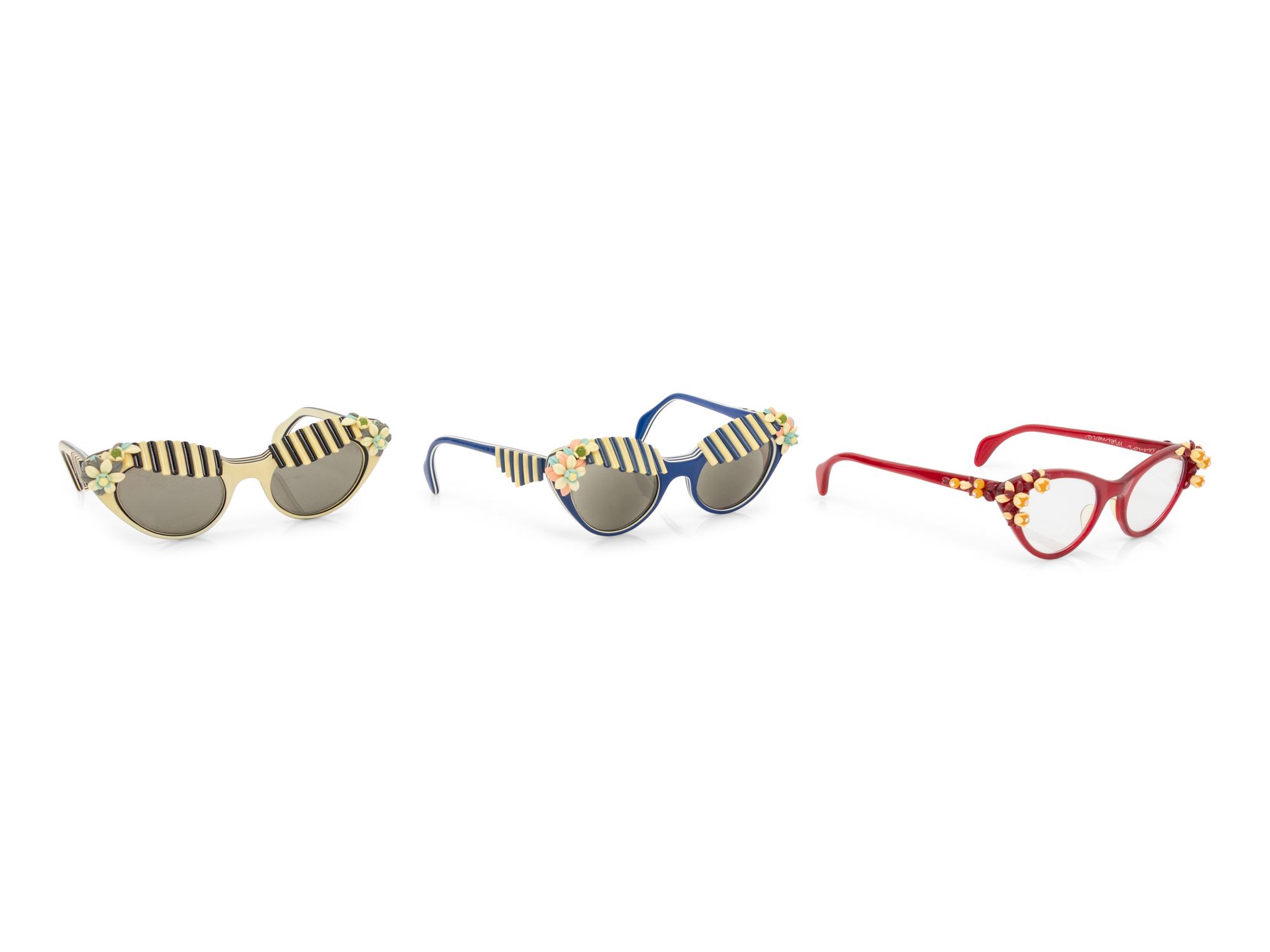 Three Pairs of Elsa Schiaparelli "Cabana" Glasses, 1950s