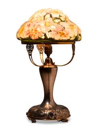 A Pairpoint Reverse-Painted Glass Puffy 'Lily' Table Lamp