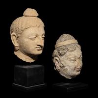Two Gandharan Stucco Heads, 2nd Century or Later — 二世紀及以後 犍陀羅灰膏泥佛首兩顆