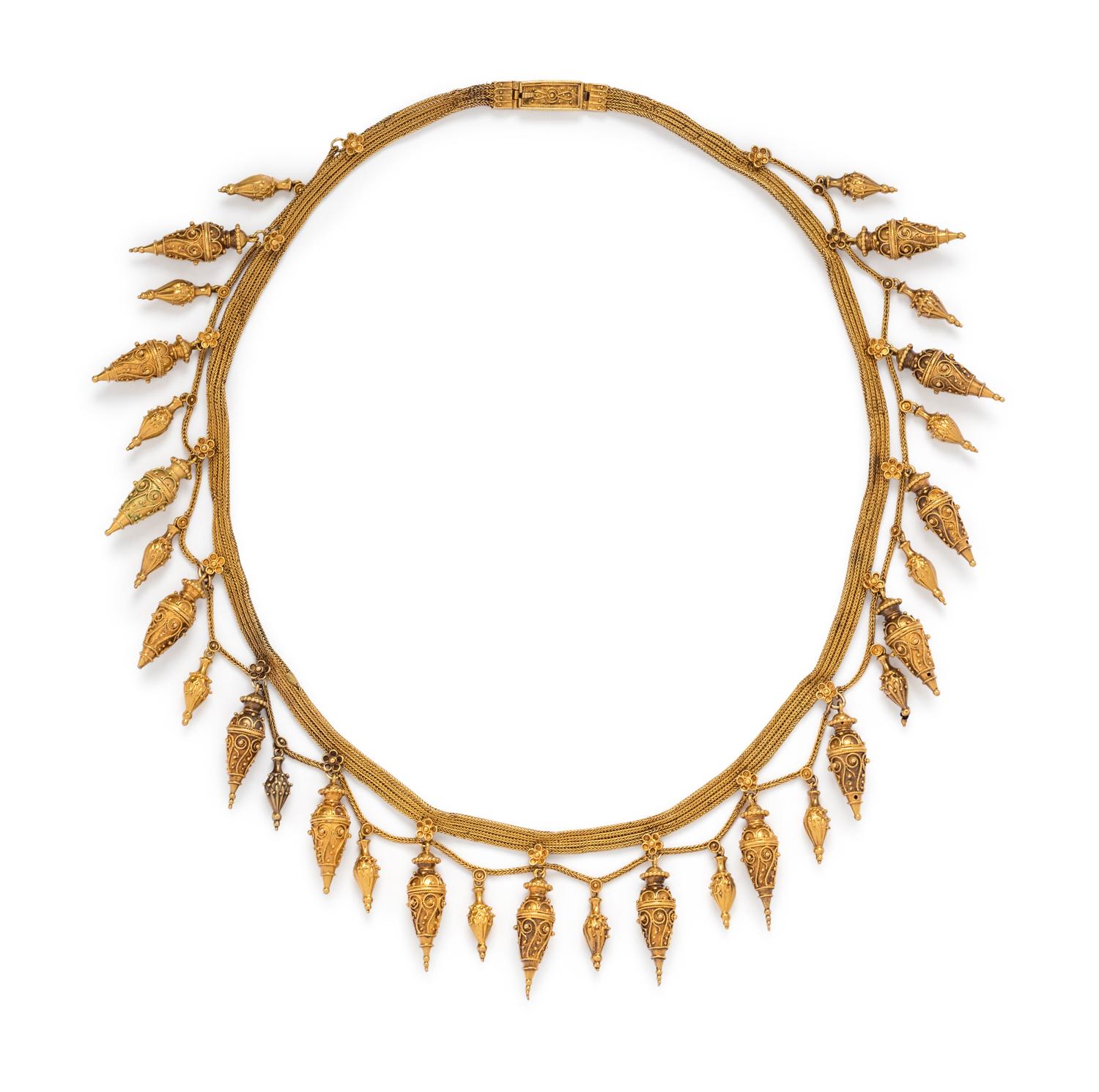 ARCHAEOLOGICAL REVIVAL, YELLOW GOLD FRINGE NECKLACE
