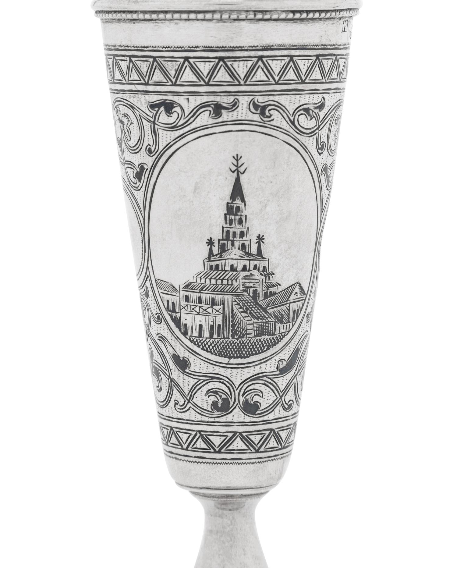 A Set of Eight Russian Niello Silver Cordials