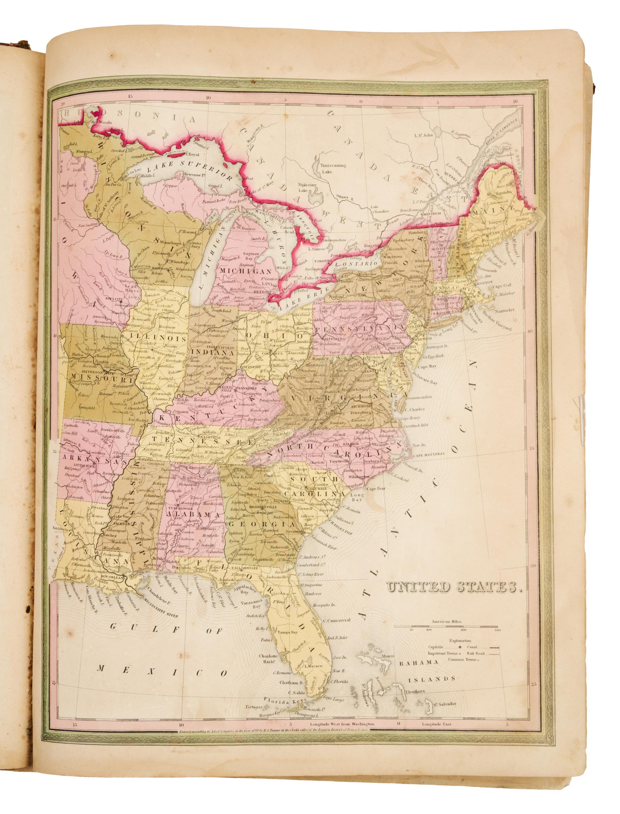 TANNER, Henry Schenck (1786-1858) A New Universal Atlas. Philadelphia: S. Augustus Mitchell, 1846.
