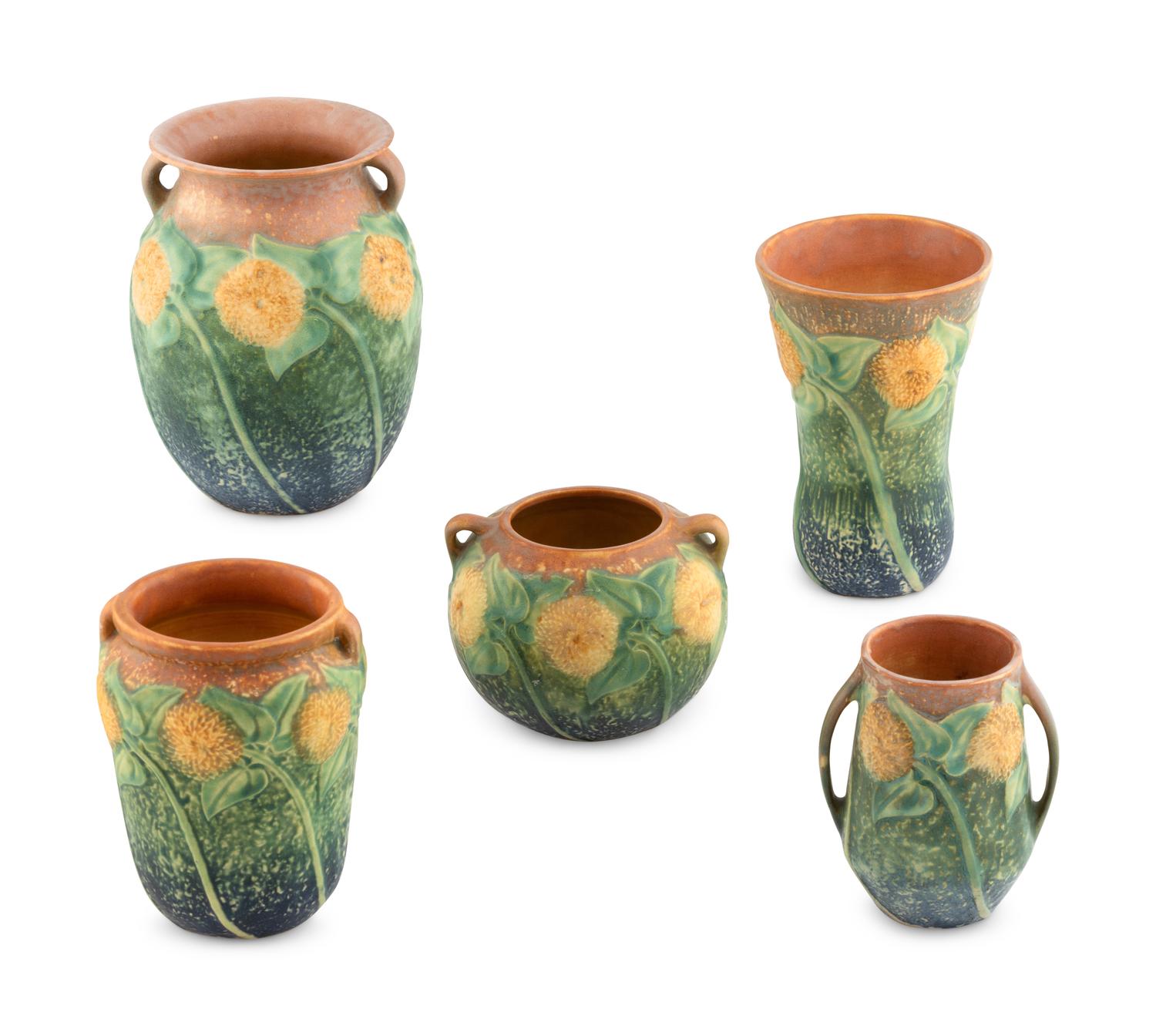A Group of Seven Roseville Pottery Vases