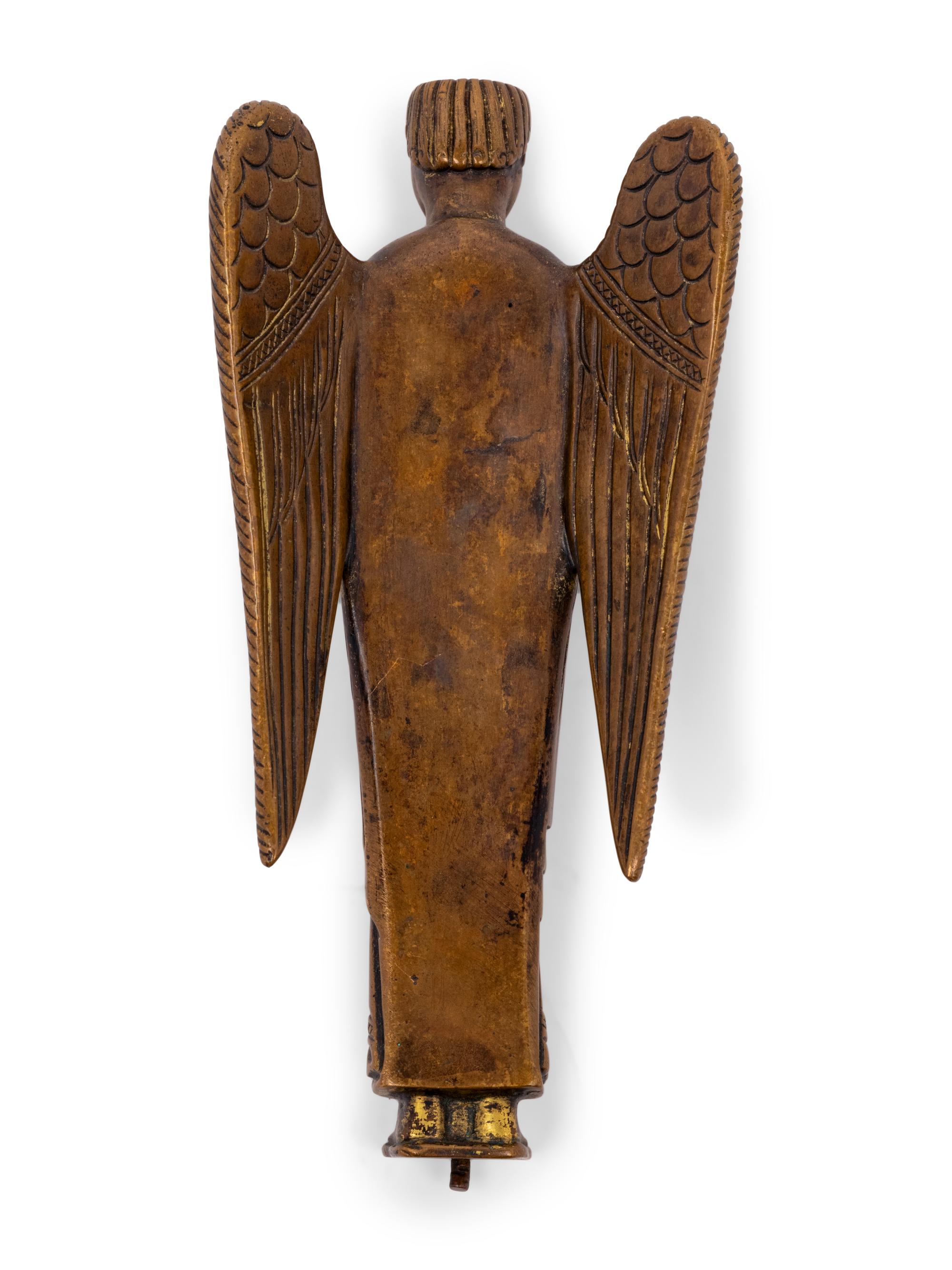 A Continental Enameled Bronze Figure of an Angel