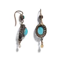 ANTIQUE, DIAMOND, TURQUOISE, AND SEED PEARL EARRINGS