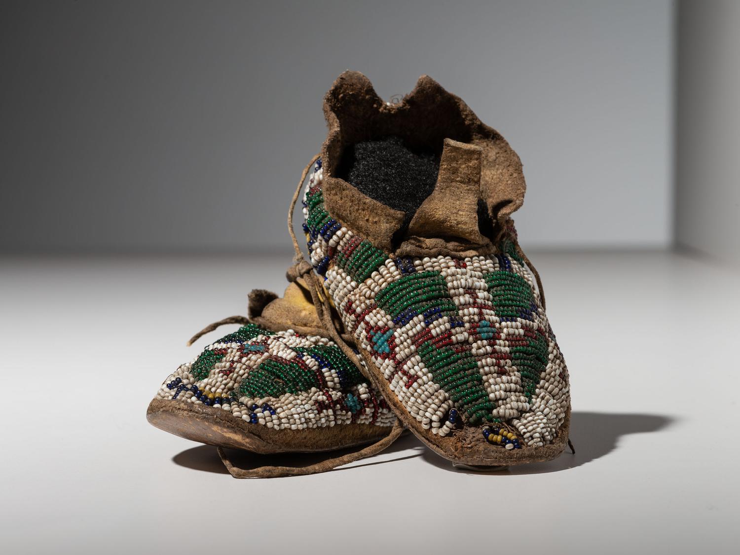 Cheyenne Child's Beaded Buffalo Hide Moccasins