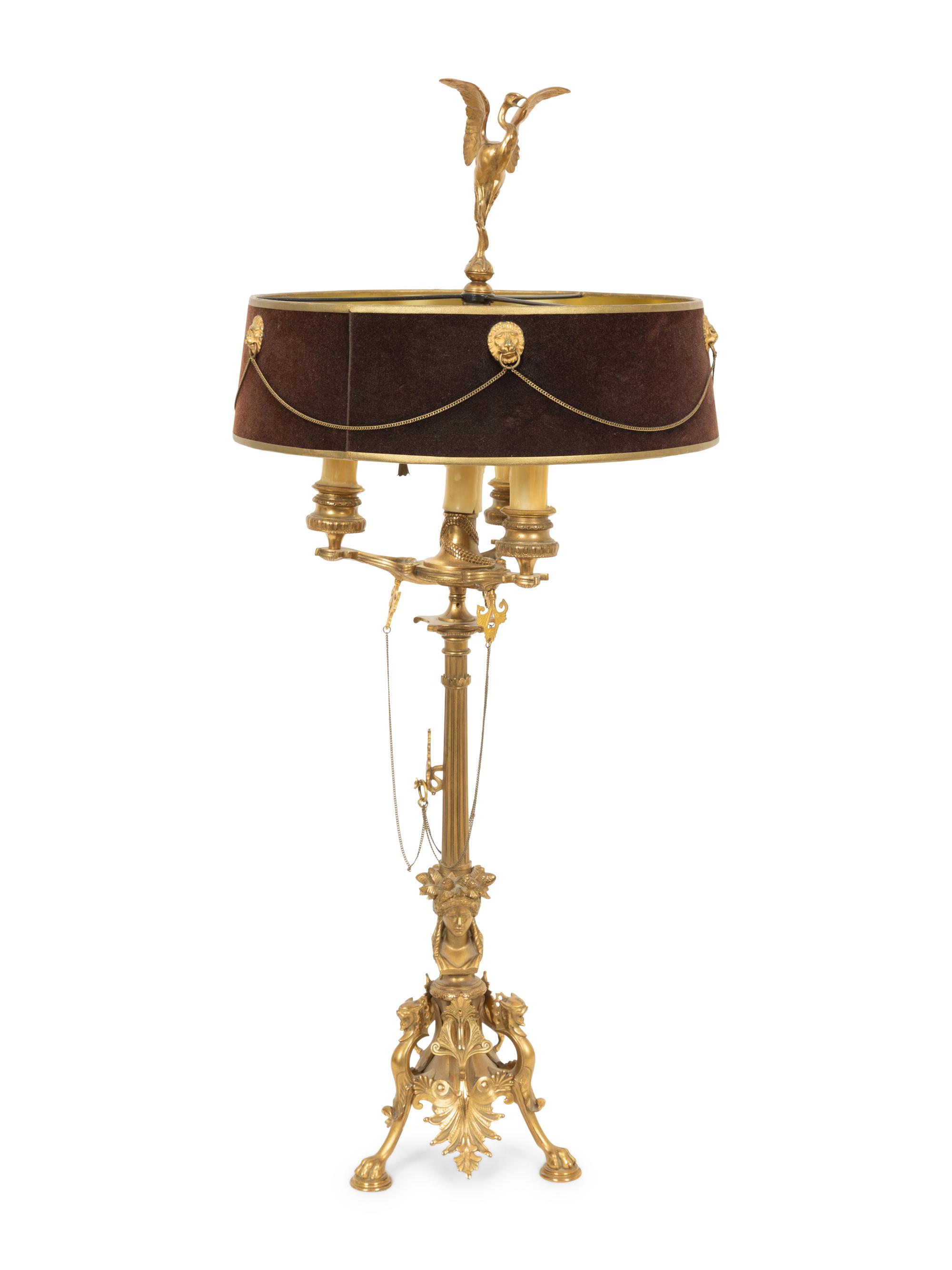 A Neoclasscial Brass Candelabrum Mounted as a Table Lamp