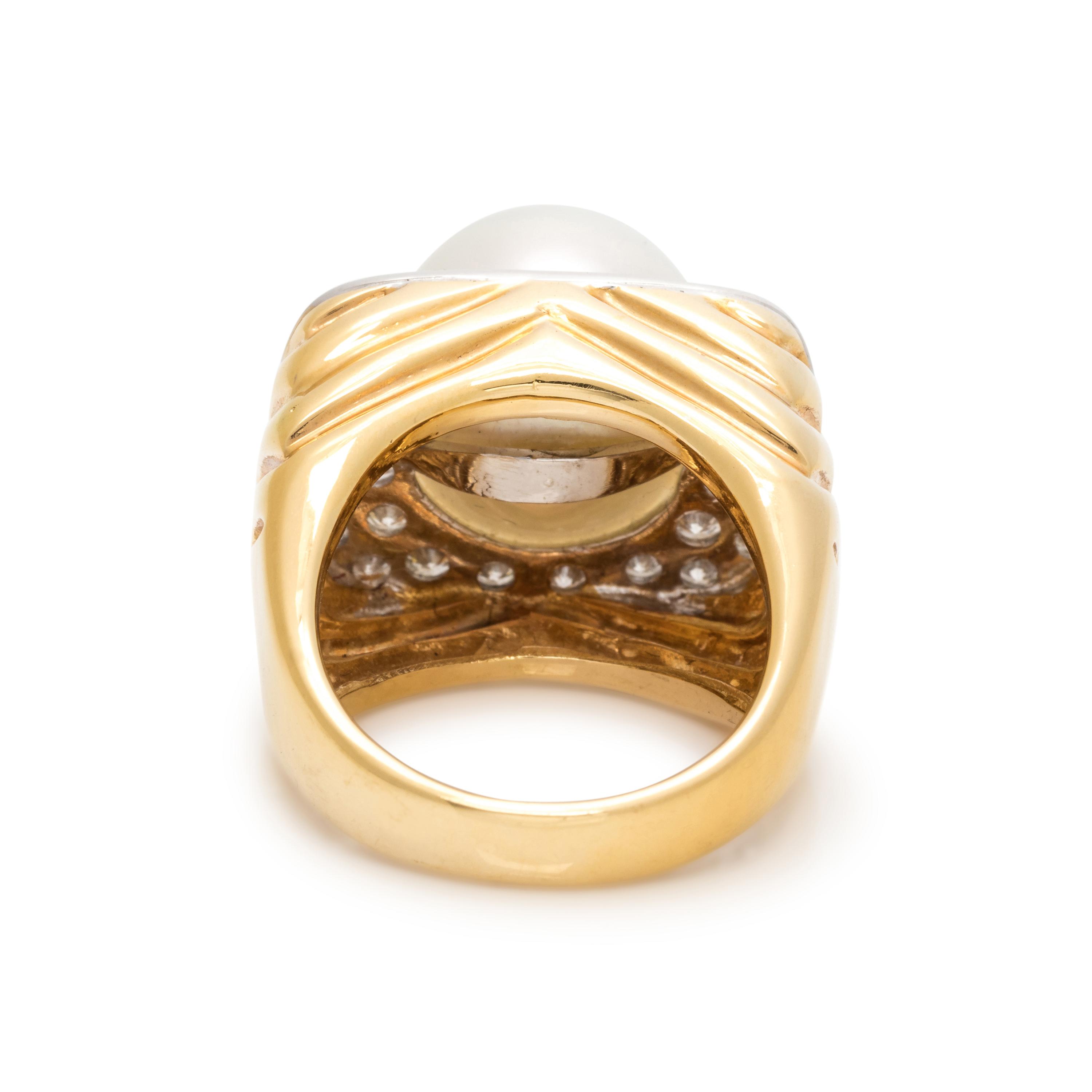 TRIO, CULTURED SOUTH SEA PEARL AND DIAMOND RING