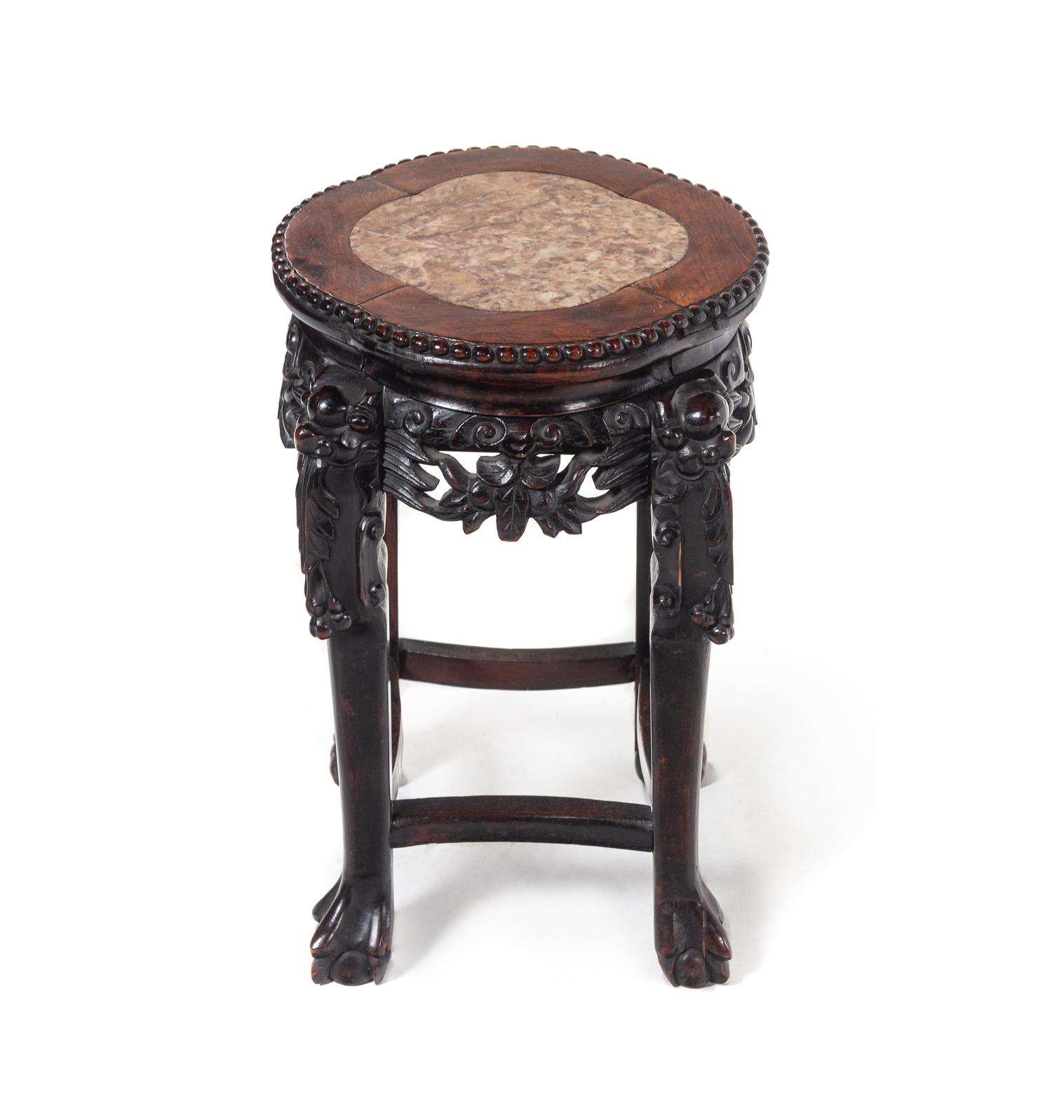 Two Chinese Marble Inset Hardwood Stands