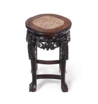Two Chinese Marble Inset Hardwood Stands