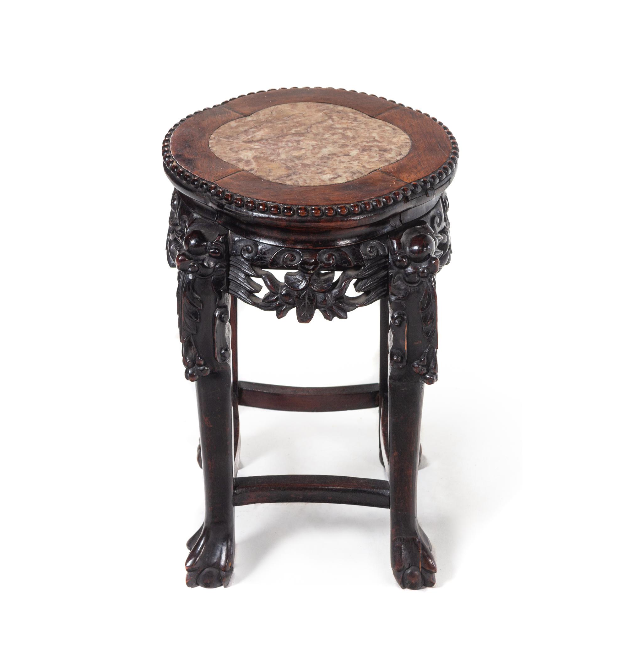 Two Chinese Marble Inset Hardwood Stands