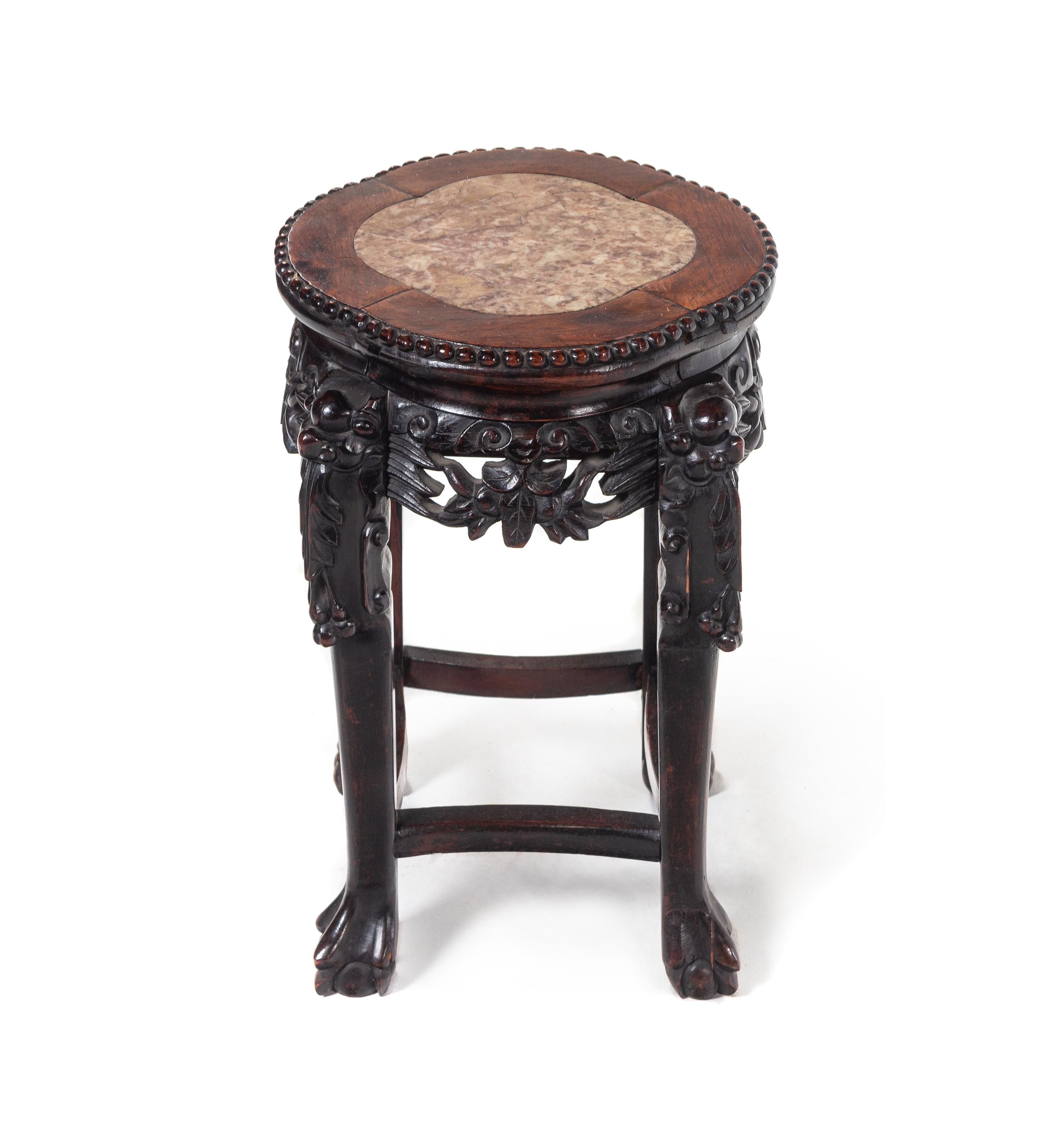 Two Chinese Marble Inset Hardwood Stands