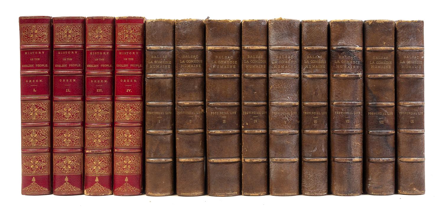 (LEATHER BOUND) A group of 13 leather bound books in two sets.