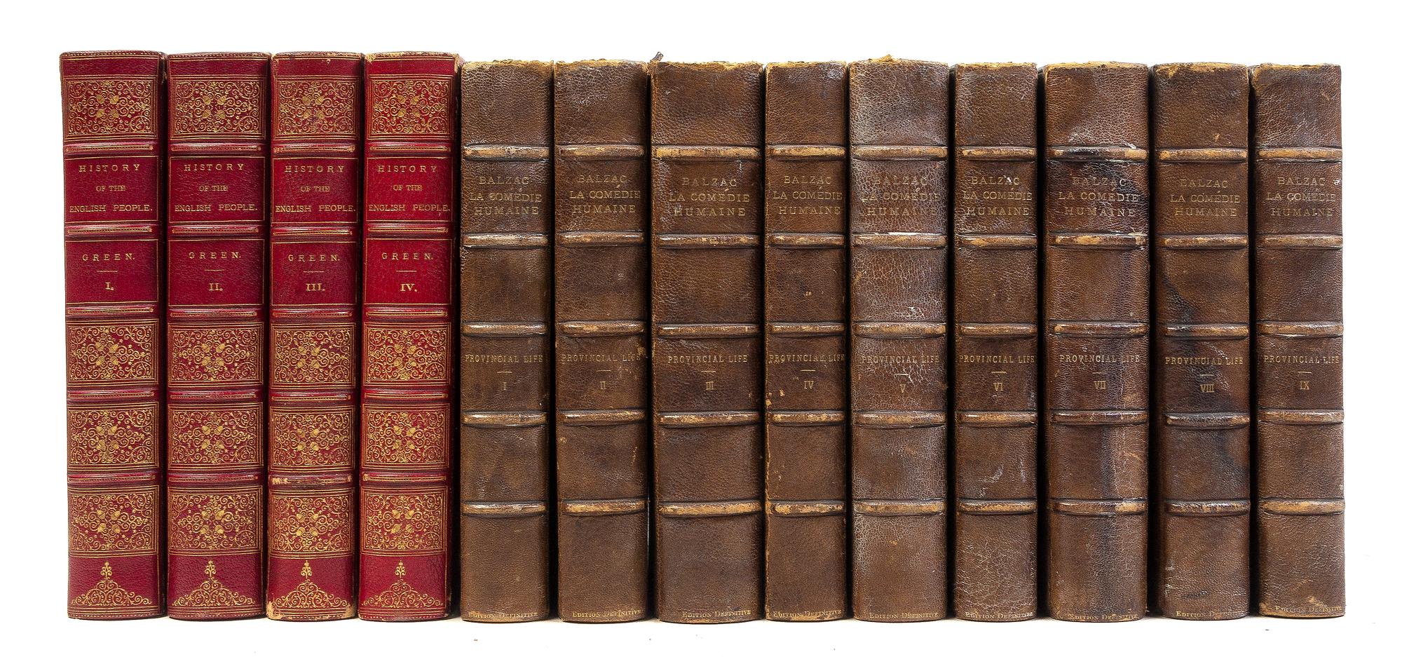(LEATHER BOUND) A group of 13 leather bound books in two sets.