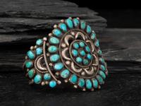Navajo or Zuni Silver and Turquoise Cluster Cuff Bracelet