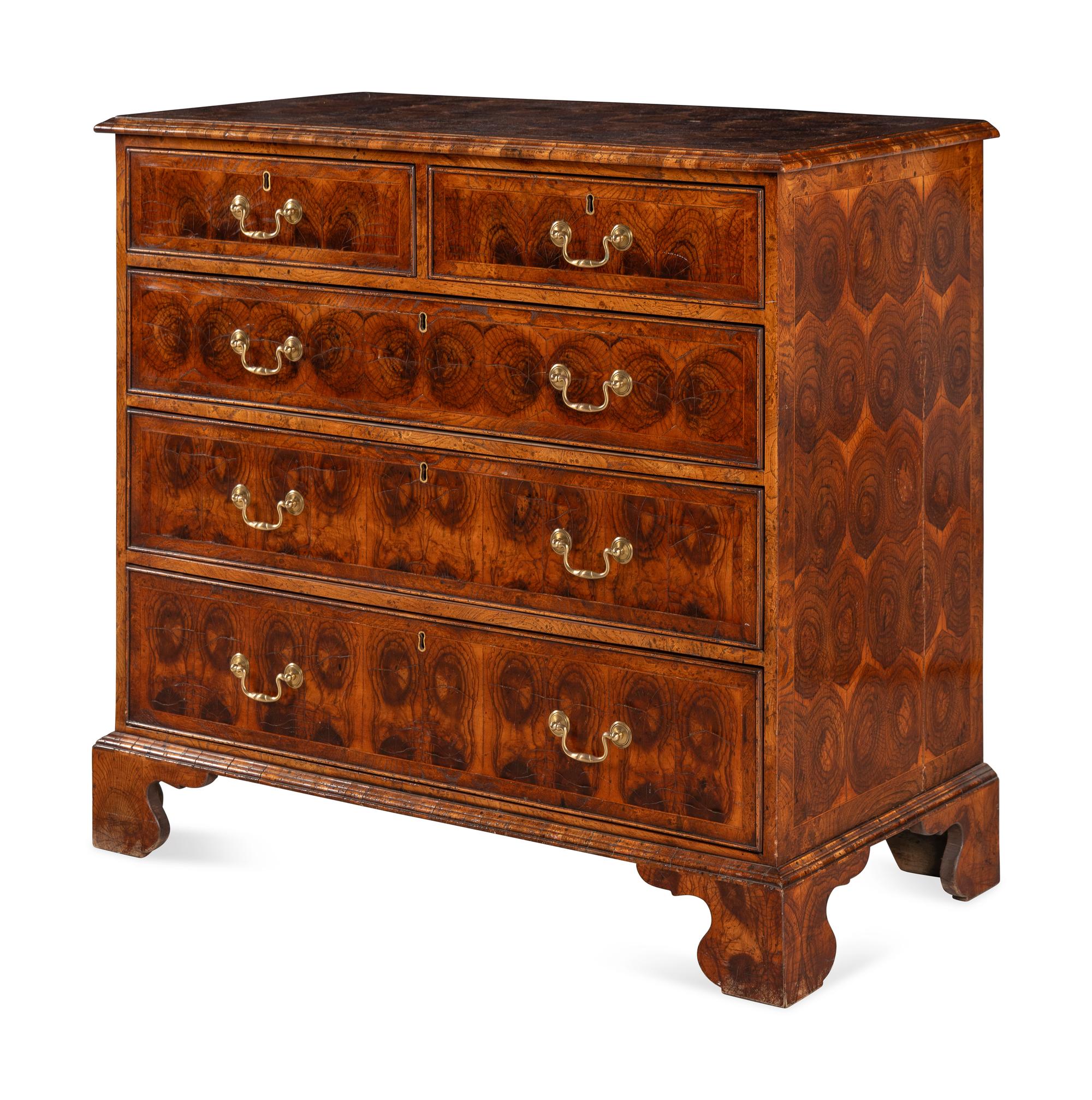 A William and Mary Style Oyster Walnut Chest of Drawers