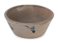 A Cobalt Decorated Stoneware Milk Pan and Spittoon