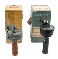 Two English Metal Hand-Held Landing Compasses Height of taller 9 inches. — 20TH CENTURY