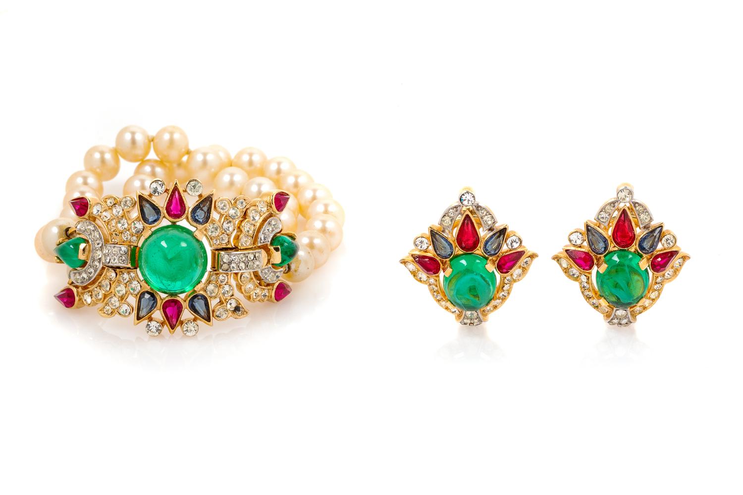 Four Pieces of Vintage Costume Jewelry; Three Trifari, One Schiaparelli, 1980-90s