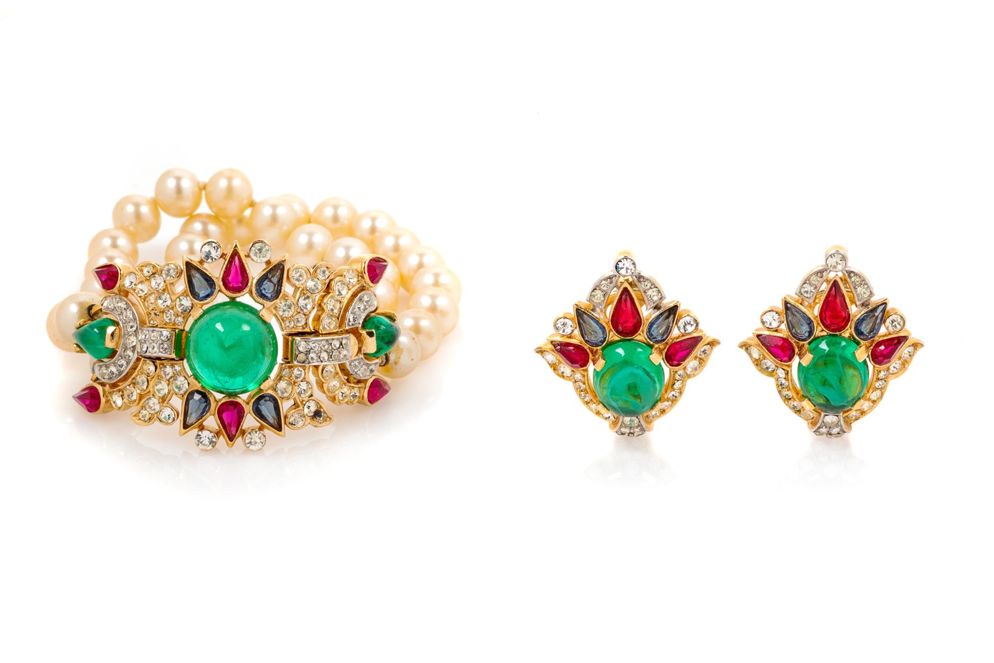 Four Pieces of Vintage Costume Jewelry; Three Trifari, One Schiaparelli, 1980-90s
