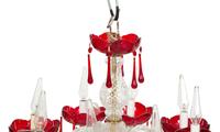 A Cased Glass Eight-Light Chandelier with Red Accents