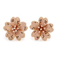DIAMOND AND BLACK DIAMOND FLOWER EARCLIPS