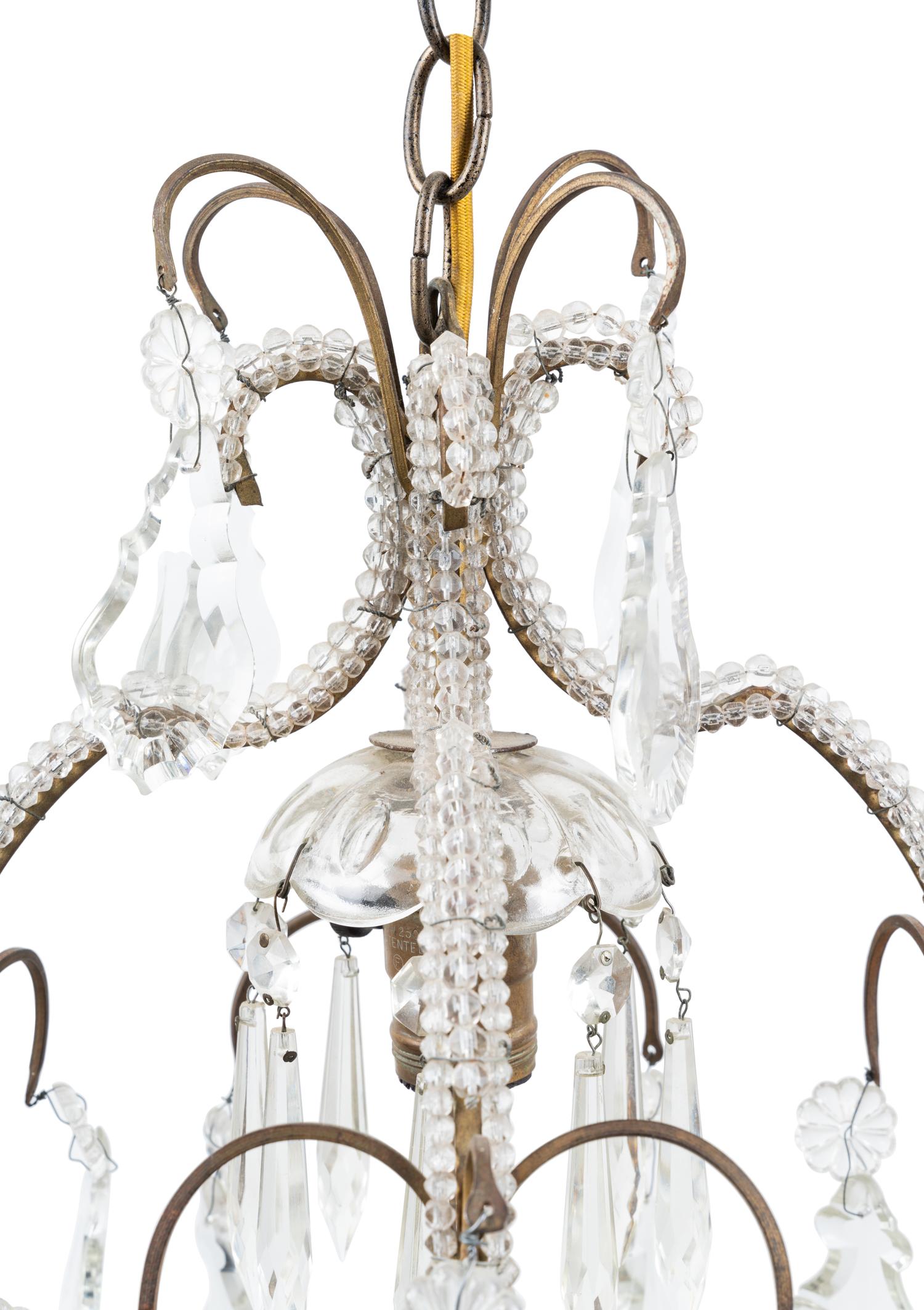 A Silvered Metal and Glass-Beaded Single-Light Chandelier