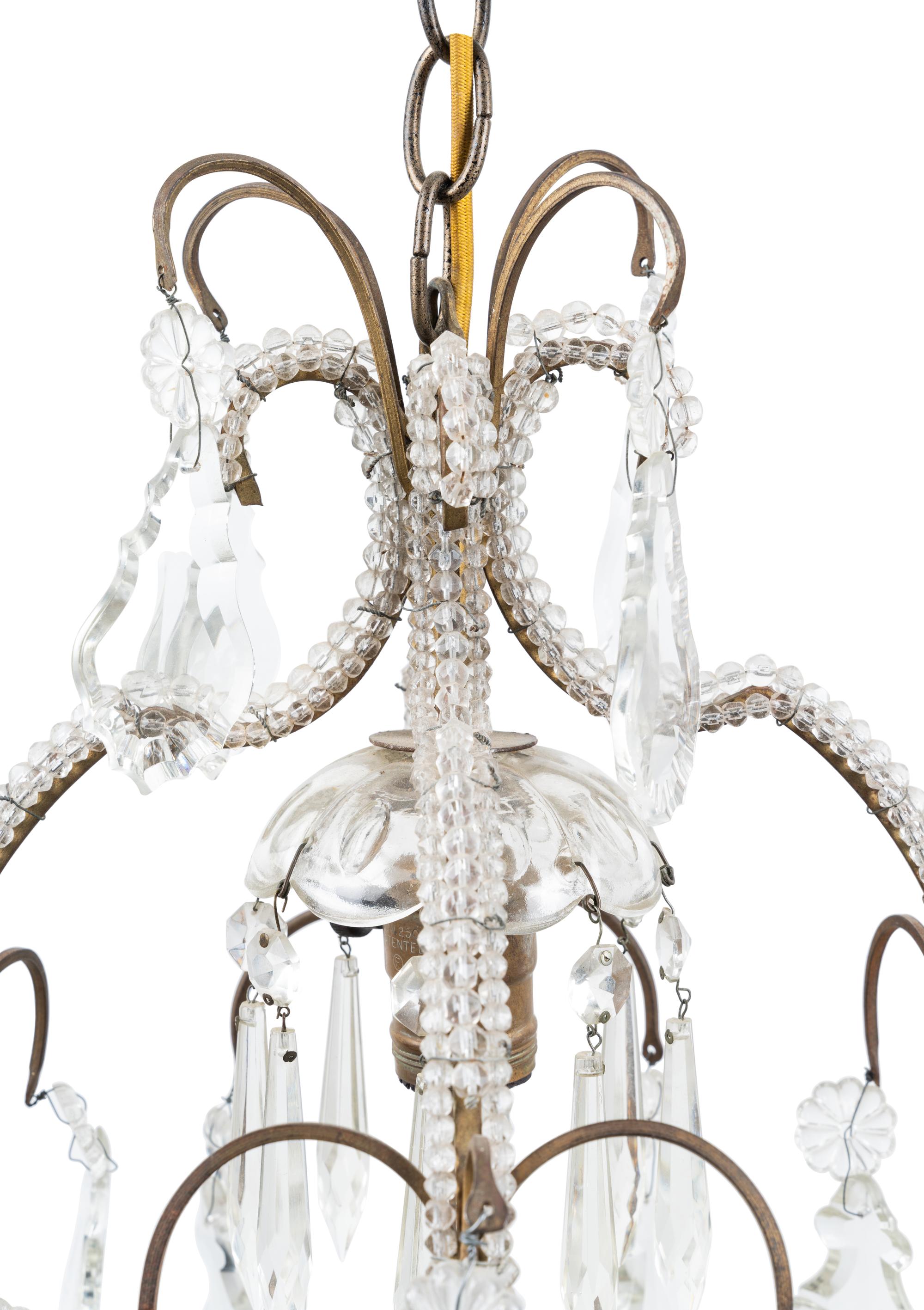 A Silvered Metal and Glass-Beaded Single-Light Chandelier