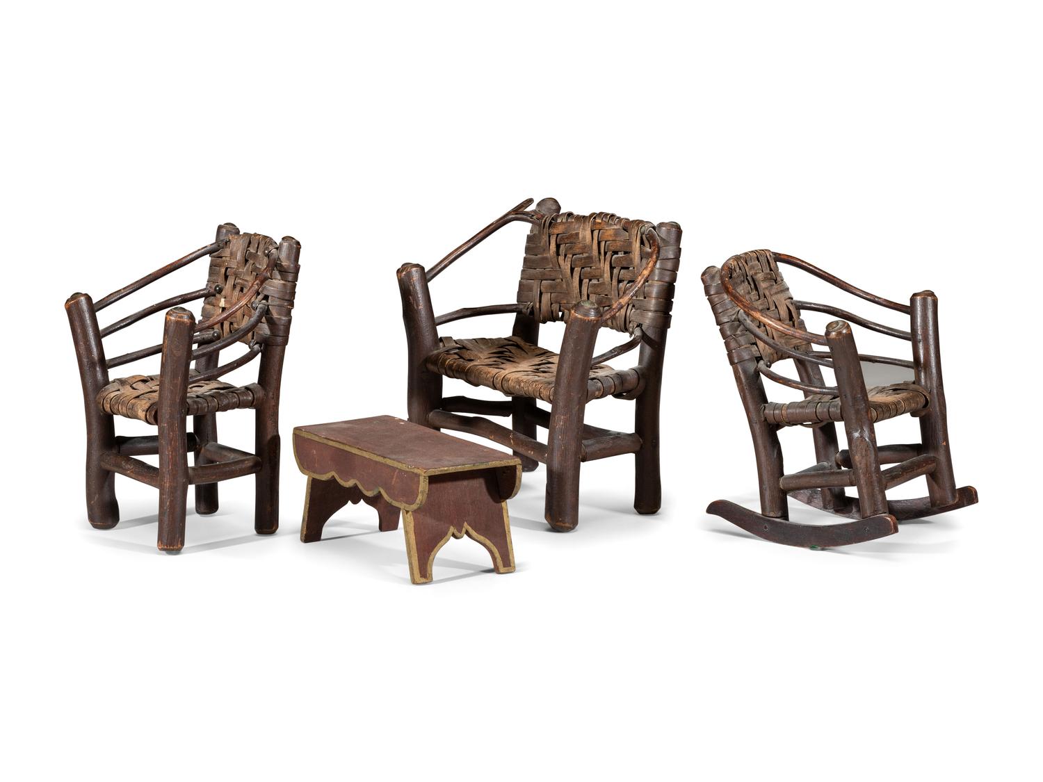 A Set of Three Pieces of Miniature Bentwood Splint Seat Seating Furniture