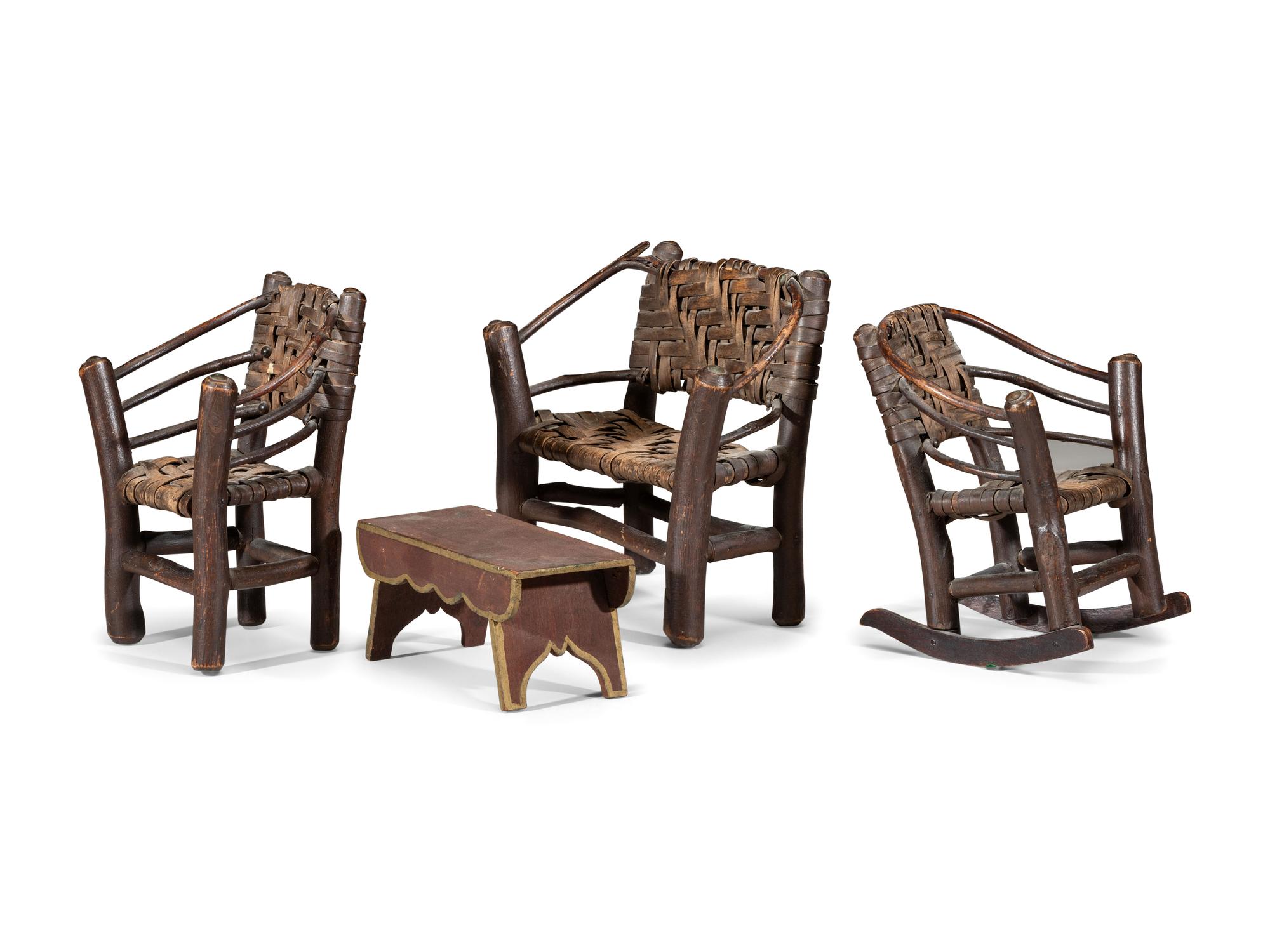 A Set of Three Pieces of Miniature Bentwood Splint Seat Seating Furniture