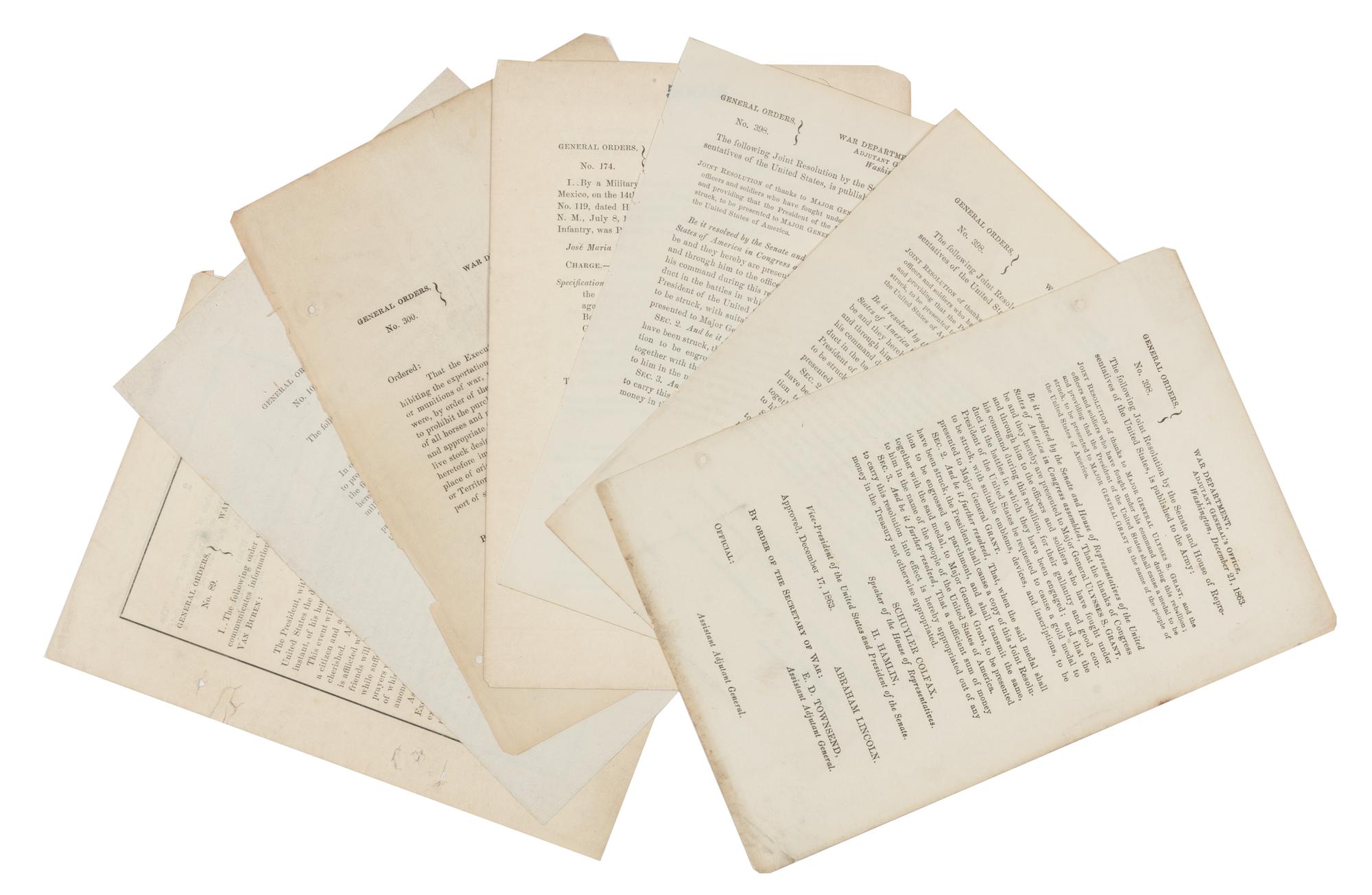 [GENERAL ORDERS] 7 General Orders signed by Abraham Lincoln, issued by the War Department, Adjutant General's Office, Washington.