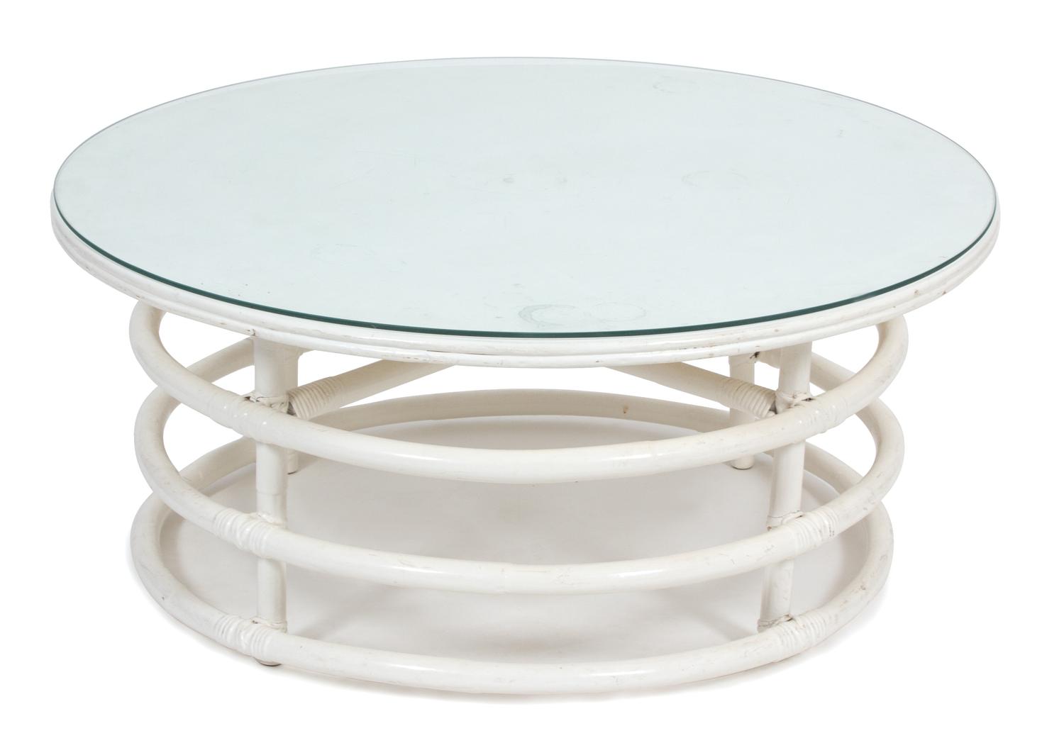 A Group of White Painted Rattan Furniture Length of sofa 75 inches. — 20TH CENTURY