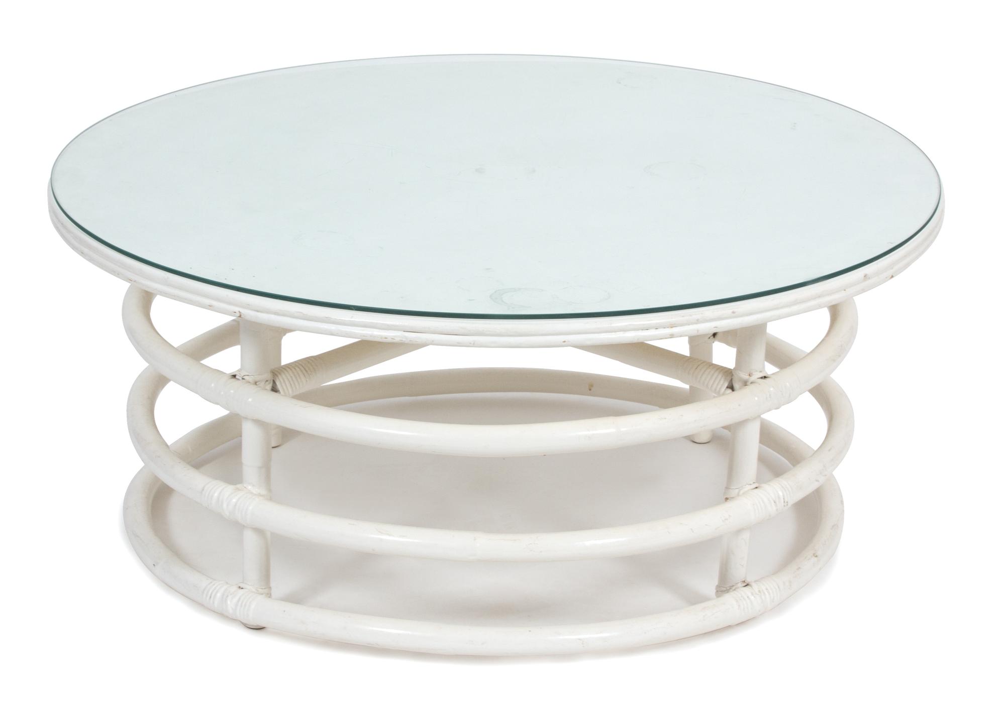 A Group of White Painted Rattan Furniture Length of sofa 75 inches. — 20TH CENTURY