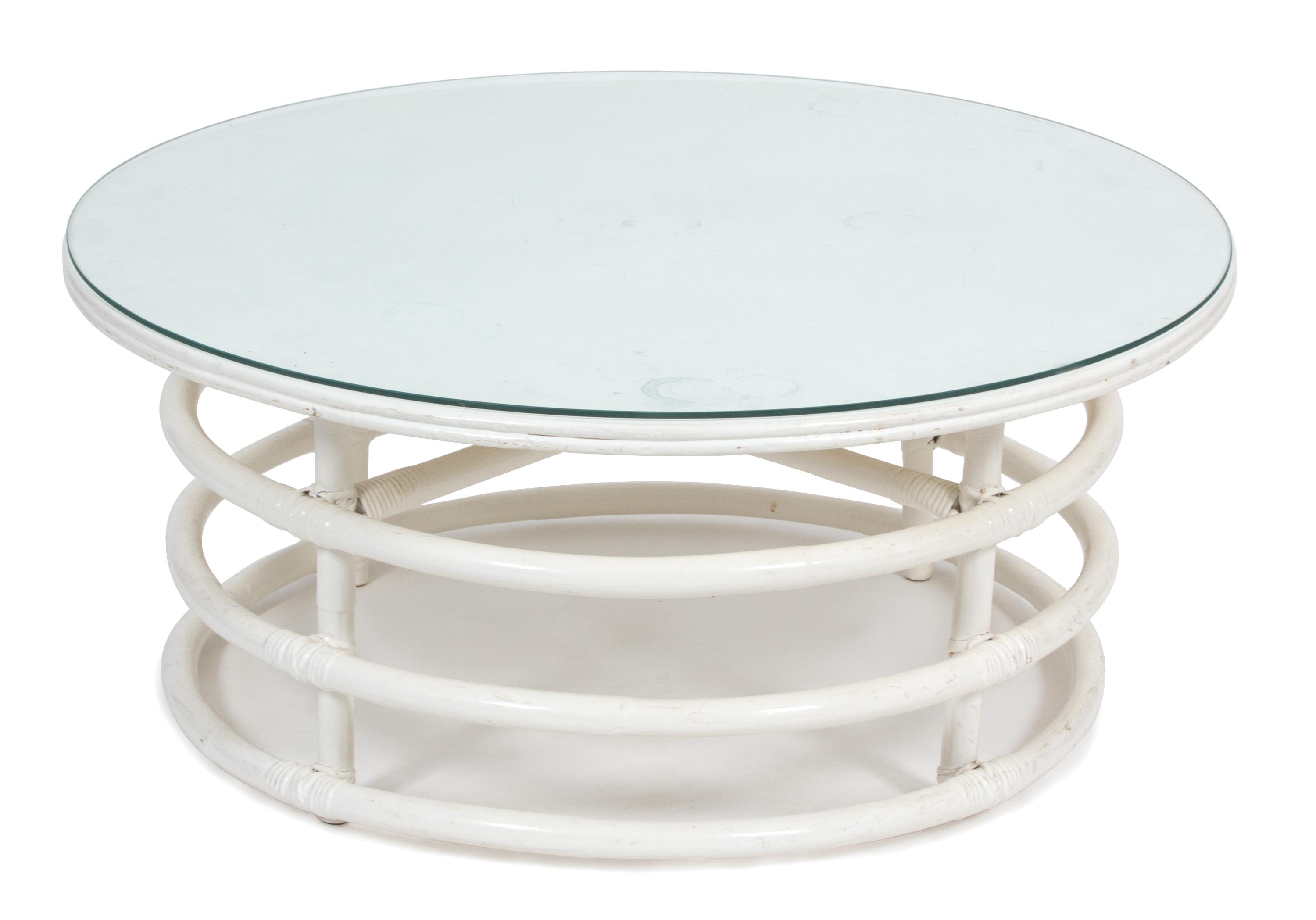 A Group of White Painted Rattan Furniture Length of sofa 75 inches. — 20TH CENTURY