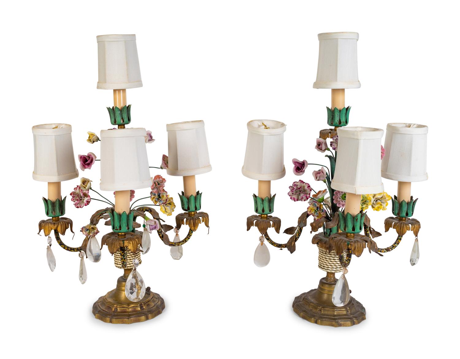 A Pair of Louis XV Style Painted and Gilt Metal Four-Light Girondoles — 19TH/20TH CENTURY