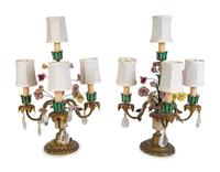 A Pair of Louis XV Style Painted and Gilt Metal Four-Light Girondoles — 19TH/20TH CENTURY