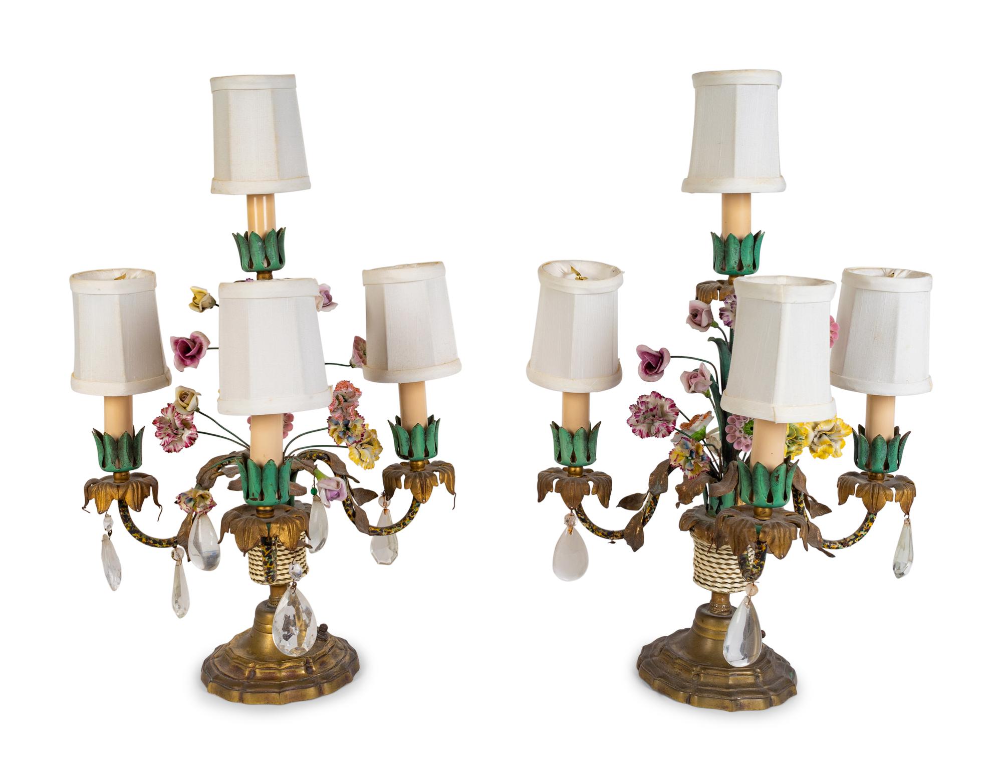 A Pair of Louis XV Style Painted and Gilt Metal Four-Light Girondoles — 19TH/20TH CENTURY