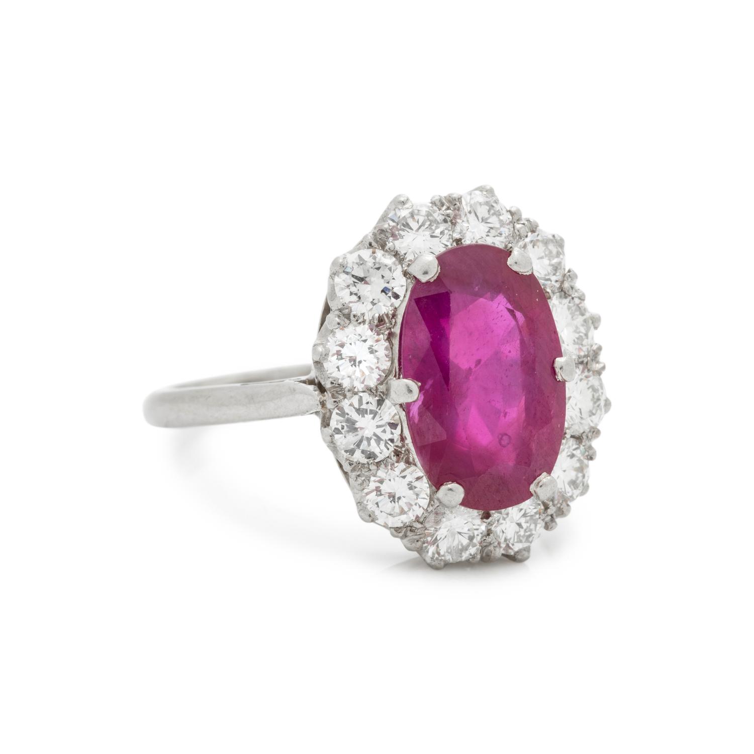 UNHEATED BURMESE RUBY AND DIAMOND RING