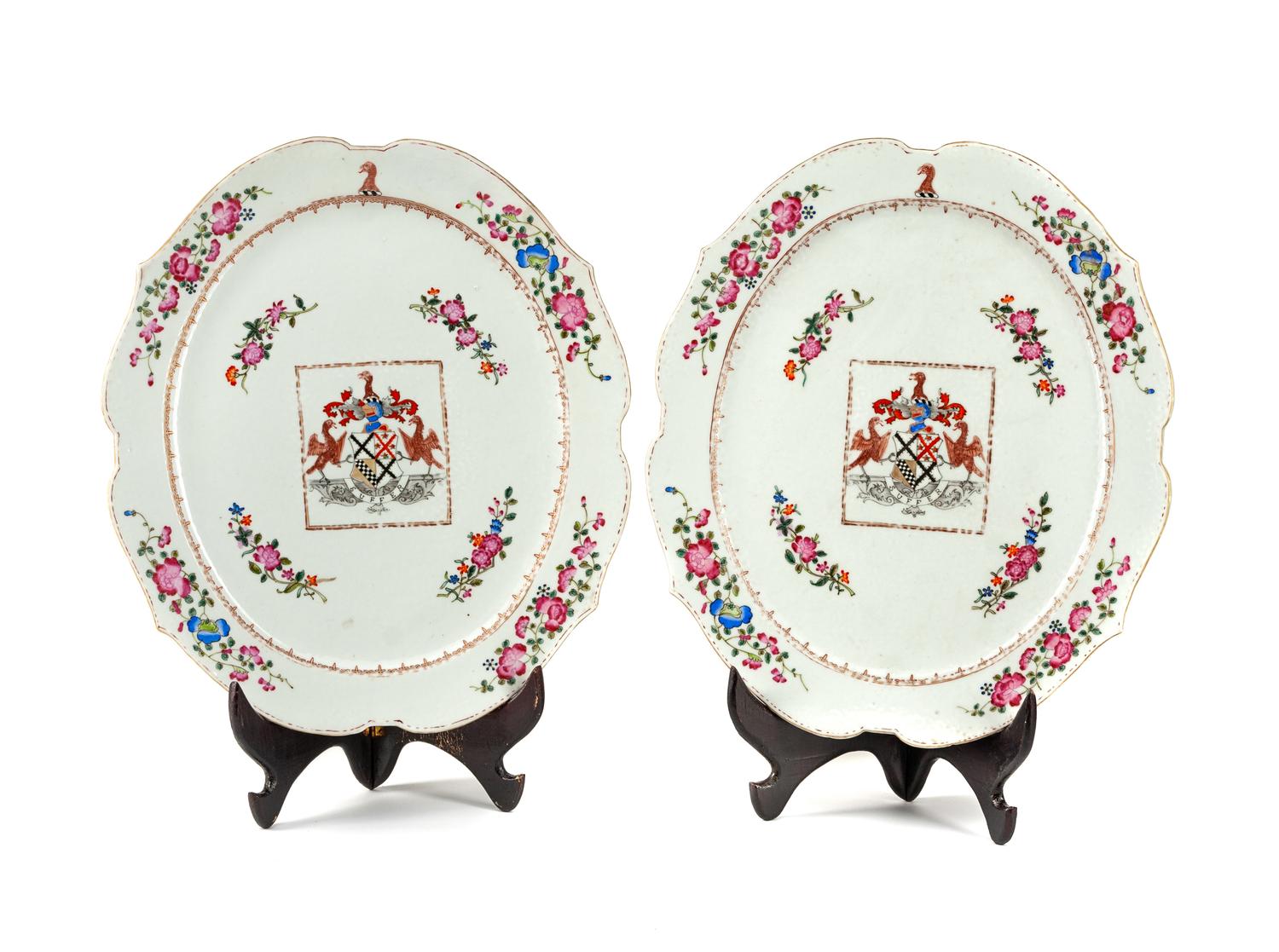 A Pair of Chinese Export Porcelain Armorial Platters