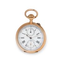 18K PINK GOLD CHRONOGRAPH OPEN FACE POCKET WATCH