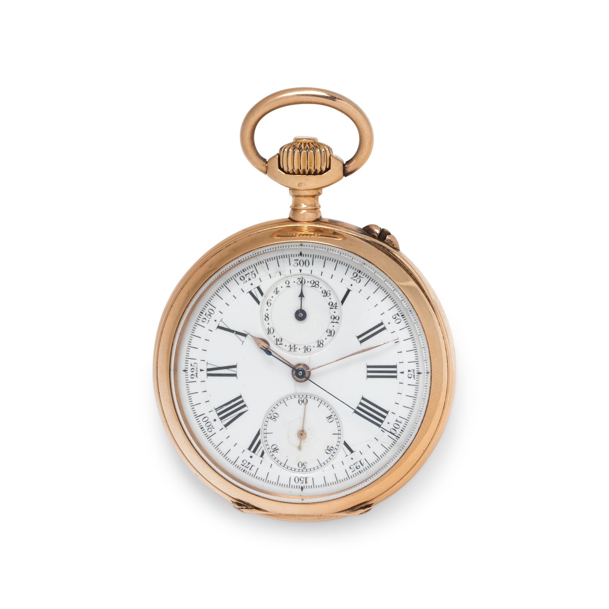 18K PINK GOLD CHRONOGRAPH OPEN FACE POCKET WATCH