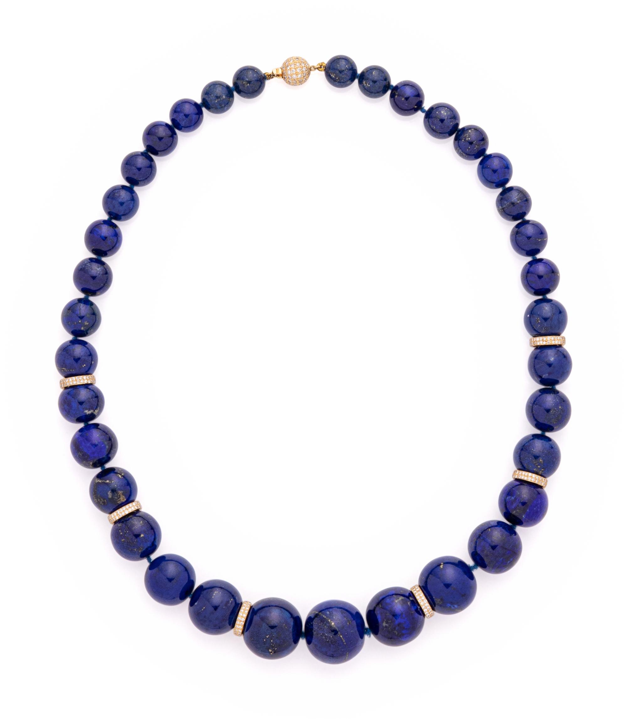 LAPIS LAZULI AND DIAMOND BEAD NECKLACE